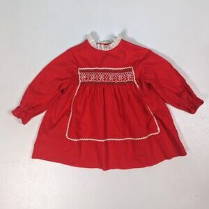 Vtg Polly Flinders Dress Baby Girl Sz 12-18m Red Smocked Christmas Holiday Daisy